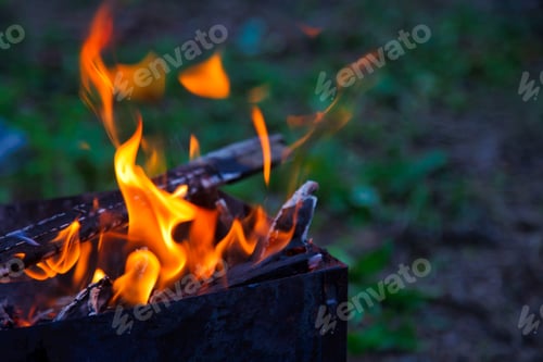 Preview: Flames Dancing in a Campfire With Glowing Embers on a Cool Night Outdoors
