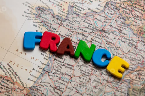 Preview: photo of map of France and colorful letters on the wonderful background