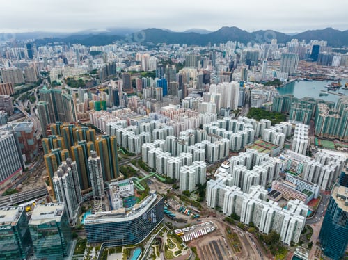 Preview: Kowloon, Hong Kong 03 February 2022: Aerial view of Hong Kong city