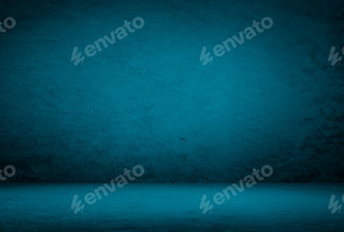 Preview: Vintage grunge blue concrete texture studio wall background with vignette.