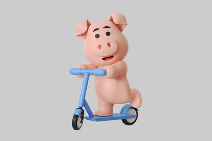 Preview: Cartoon pig on scooter