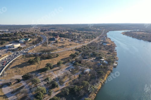 Preview: Aerial shot of the lake marble falls reservoir during the day in Texas