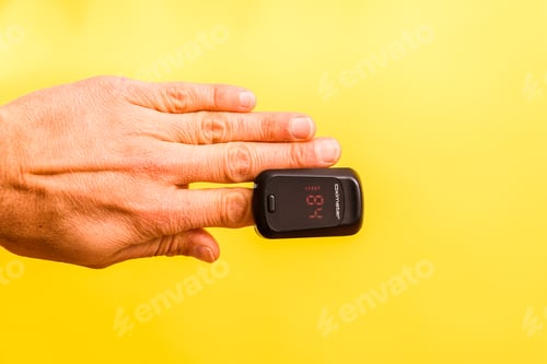 Preview: Oxygen saturation is measured with an oximeter, placed on the patient's finger.