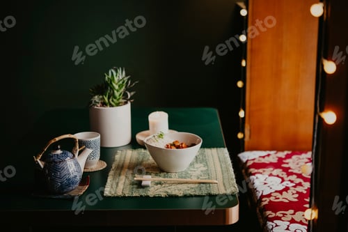 Preview: Cozy corner with traditional tea set and snacks