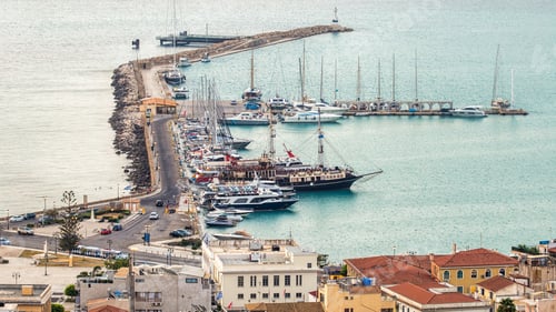 Preview: Aerial drone view of the Ionian Sea port of Zakynthos, Greece