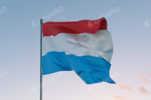 Preview: National flag of Luxembourg waving in the wind against a clear sky, patriotism