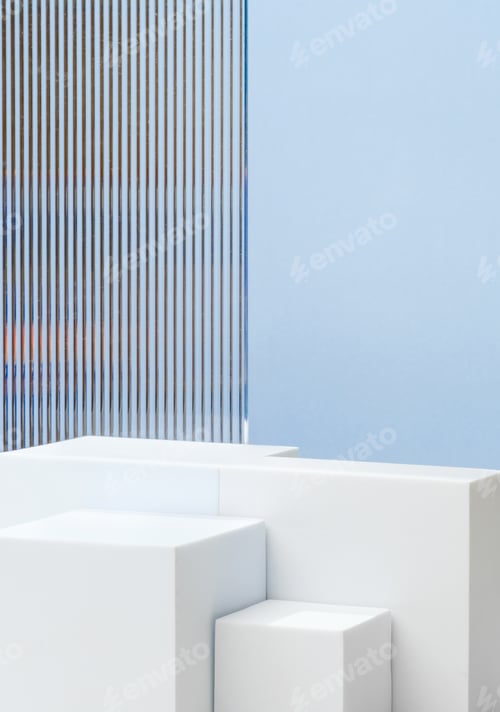 Preview: White block pedestal product display blue background