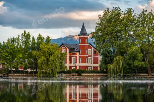 Preview: Lake in puigcerda, catalan Pyrenees at sunset, Girona, Spain. Lake Schierbeck
