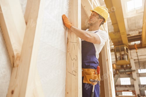 Preview: Handsome young man builder working at construction site