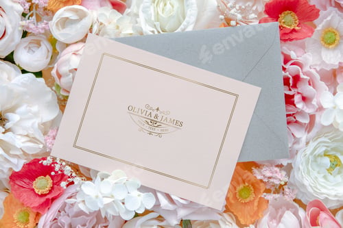 Preview: Blank card on flowers template mockup