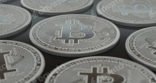 Preview: Black and white shot of bitcoins