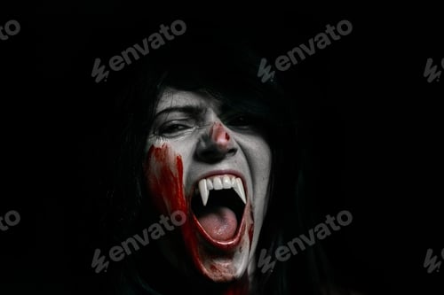 Preview: Halloween Vampire Beautiful Woman over black