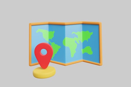 Visualização: Localização do pino do mapa mundial dos desenhos animados