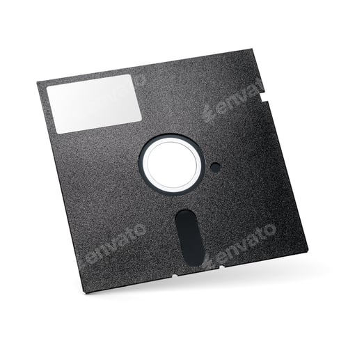 Preview: Black 5.25 inch retro floppy disk or diskette isolated on white background.
