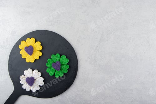 Preview: Colorful cookies in the board , on the marble background