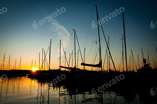 Preview: Sunset in luxlury harbour at summer