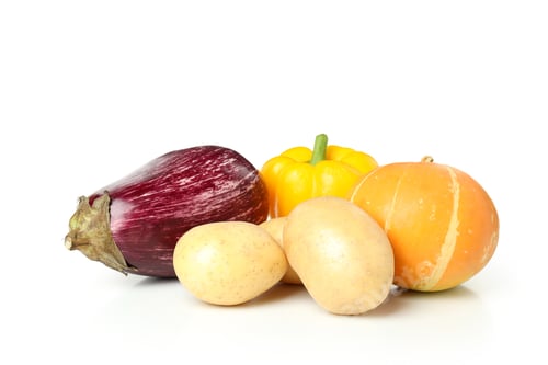 Preview: Eggplant, potato, bell pepper and pumpkin isolated on white background