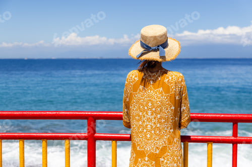 Preview: Travel woman enjoy the sea view at summer time