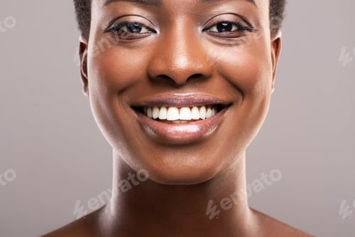 Preview: Portrait of black woman with perfect skin and white teeth
