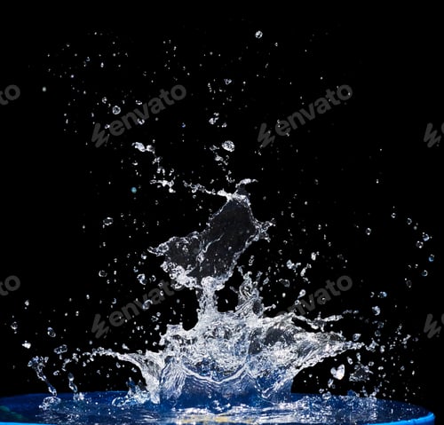 Preview: Splash water, water splashes, isolated on black background