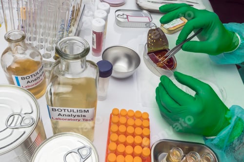 Preview: Experienced laboratory scientist analyzing a sample from a canned food can
