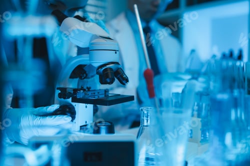 Preview: lab, scientist working on scientific equipment in modern laboratory, International team of scientist