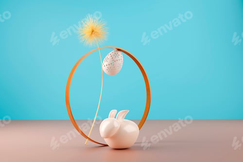 Preview: Bust with Easter eggs on gray background with long shadow. 3d render
