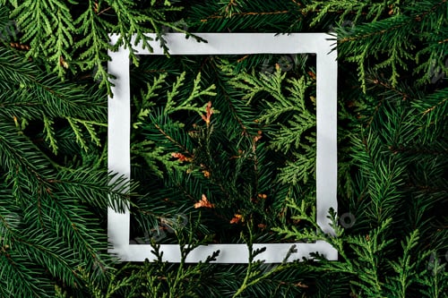 Preview: Creative Christmas layout featuring a white frame and fir branches on the background