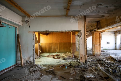 Preview: Old abandoned building, urban background