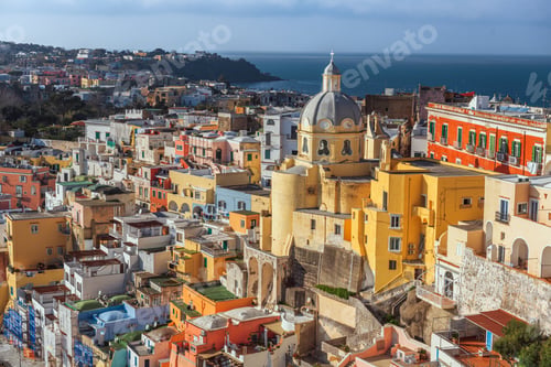 Preview: Procida, Italy old town skyline in the Mediterranean Sea