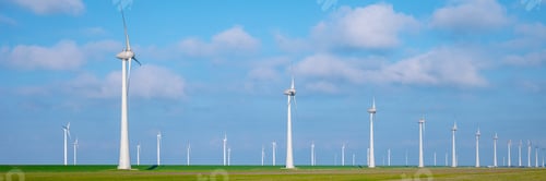 Preview: windmill park in the ocean aerial view with wind turbine Flevoland Netherlands Ijsselmeer
