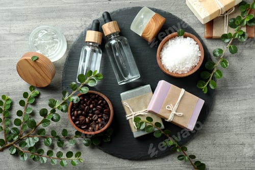 Preview: Natural spa cosmetics on gray textured table