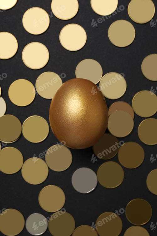 Preview: Golden egg with coins on a dark background