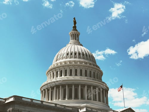 Preview: Beautiful low angle shot of United States Capitol under the breathtaking cloudy sky