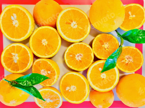 Preview: Organic oranges from the garden cut up ready to use for juice or snacking