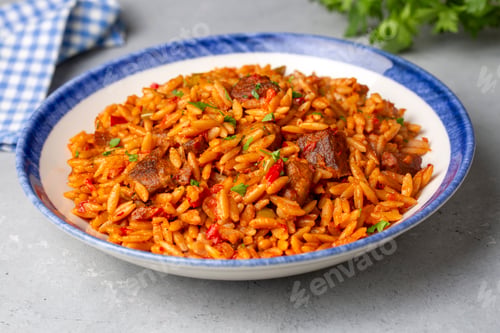Preview: Local Turkish food; Lamb on barley noodle. Turkish name; Ankara Tava