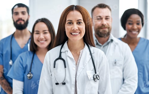 Preview: Portrait of a group of medical practitioners standing together in a hospital