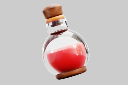 Preview: Glass Bottle with Red Liquid and Wooden Stopper
