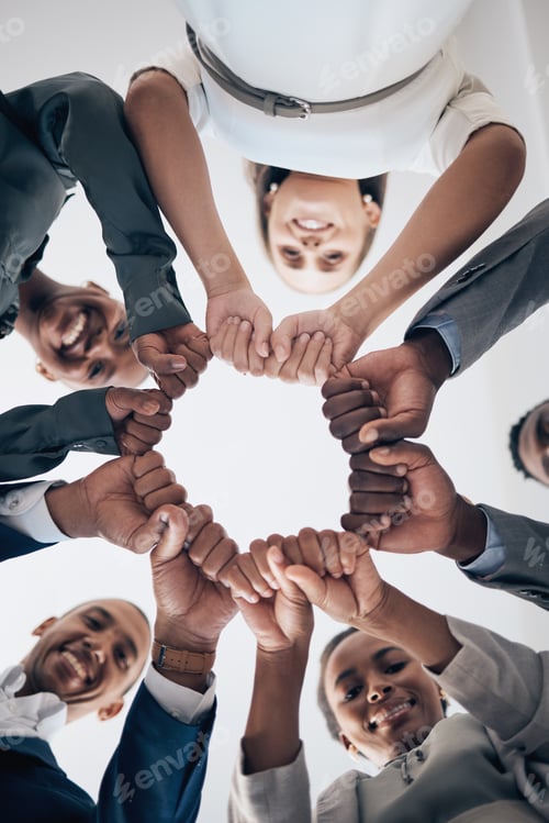 Preview: Team building, community and fist or hands for support, trust and teamwork for networking, collabor