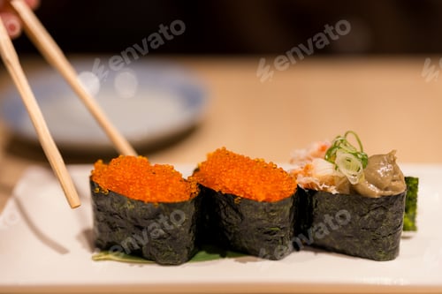 Preview: Eat with sushi in Japanese restaurant