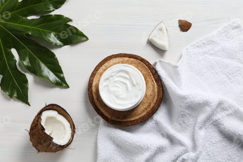 Preview: Concept of body and skin care accessories - coconut cosmetic