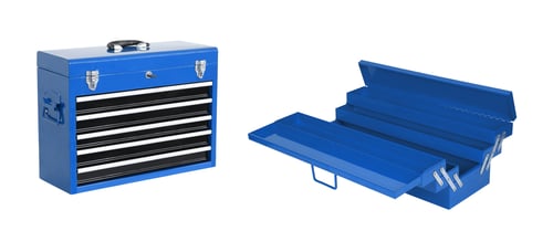 Preview: blue toolboxes isolated on white