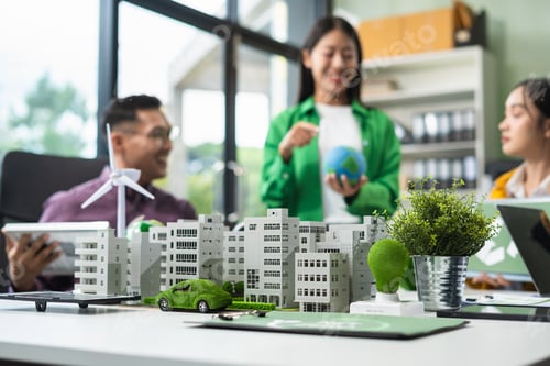 Preview: Engineer Teamwork Meeting, with partner on model building at company office working technology
