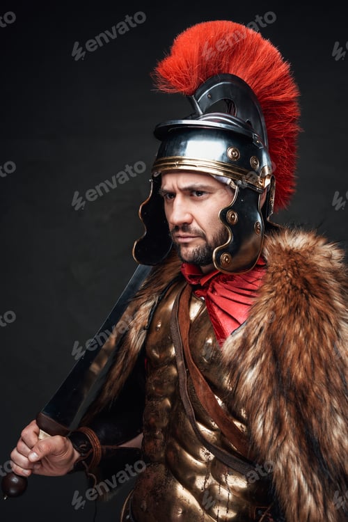 Preview: Studio shot of roman soldier wearing fur