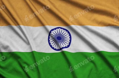 Preview: India flag is depicted on a sports cloth fabric with many folds. Sport team waving banner