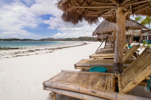 Preview: bamboo deck chair on the beach, Tanjung Ann beach, Lombok, Indonesia