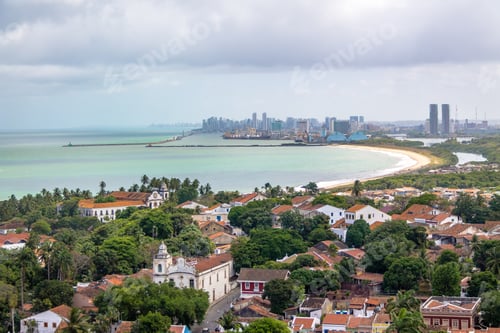 Preview: Aerial view of Olinda and Recife skyline - Olinda, Pernambuco, Brazil