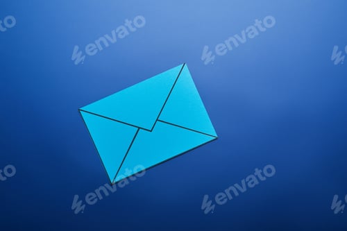 Preview: top view of light blue email sign on blue background