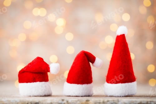Preview: Christmas decor with angel santa hat. Vintages background.