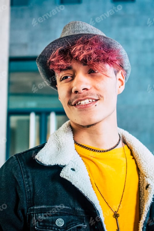 Preview: Beautiful diversity young people concept with caucasian cheerful coloured hair